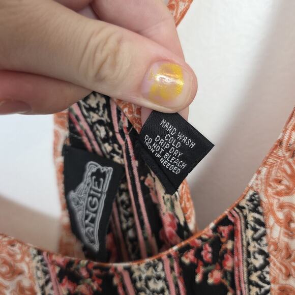 Angie Orange Black Multicolor Floral Boho Hippie Racerback Maxi Dress Size Small - Picture 4 of 6